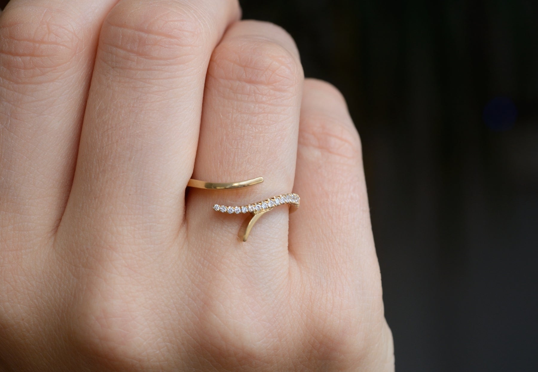 Forked yellow gold and diamond 'branch' ring