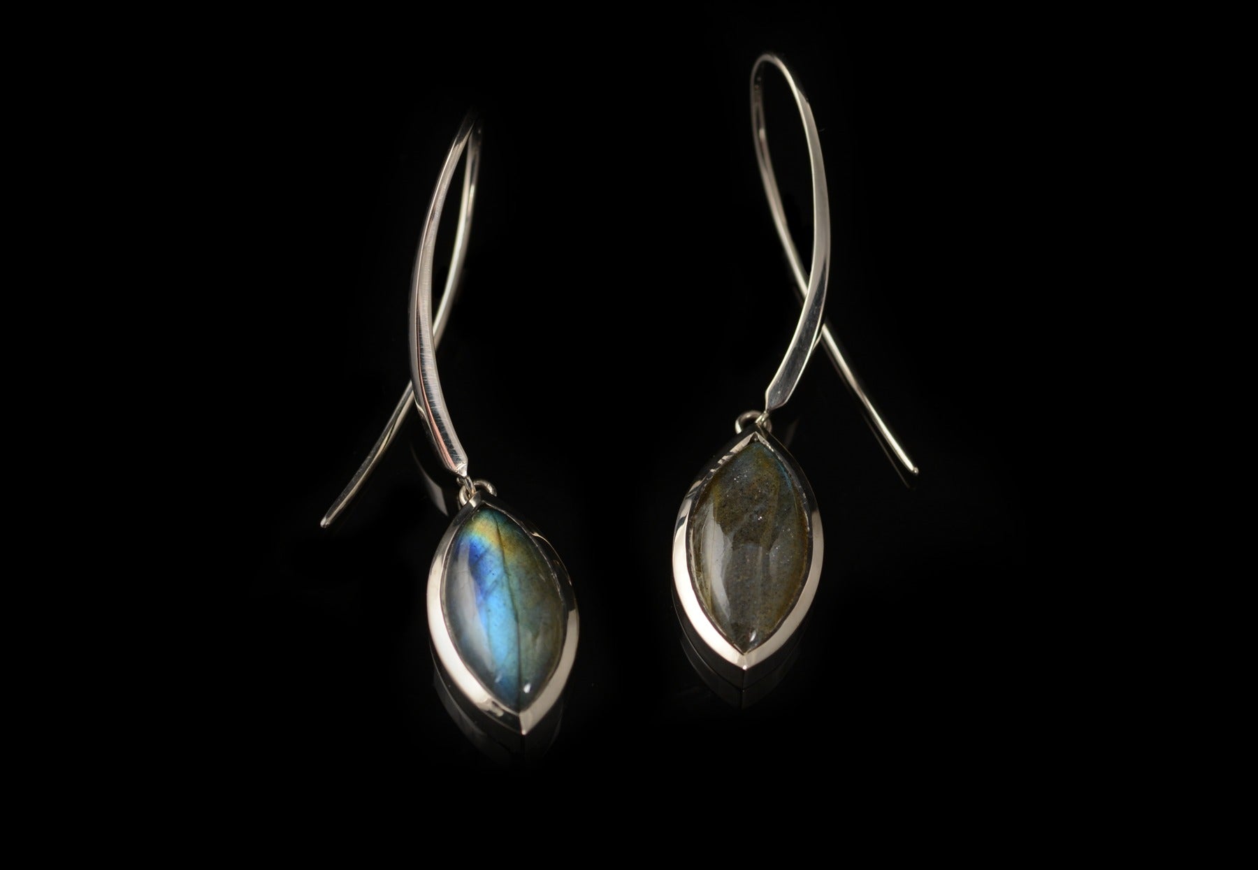 White gold and labradorite drop earrings