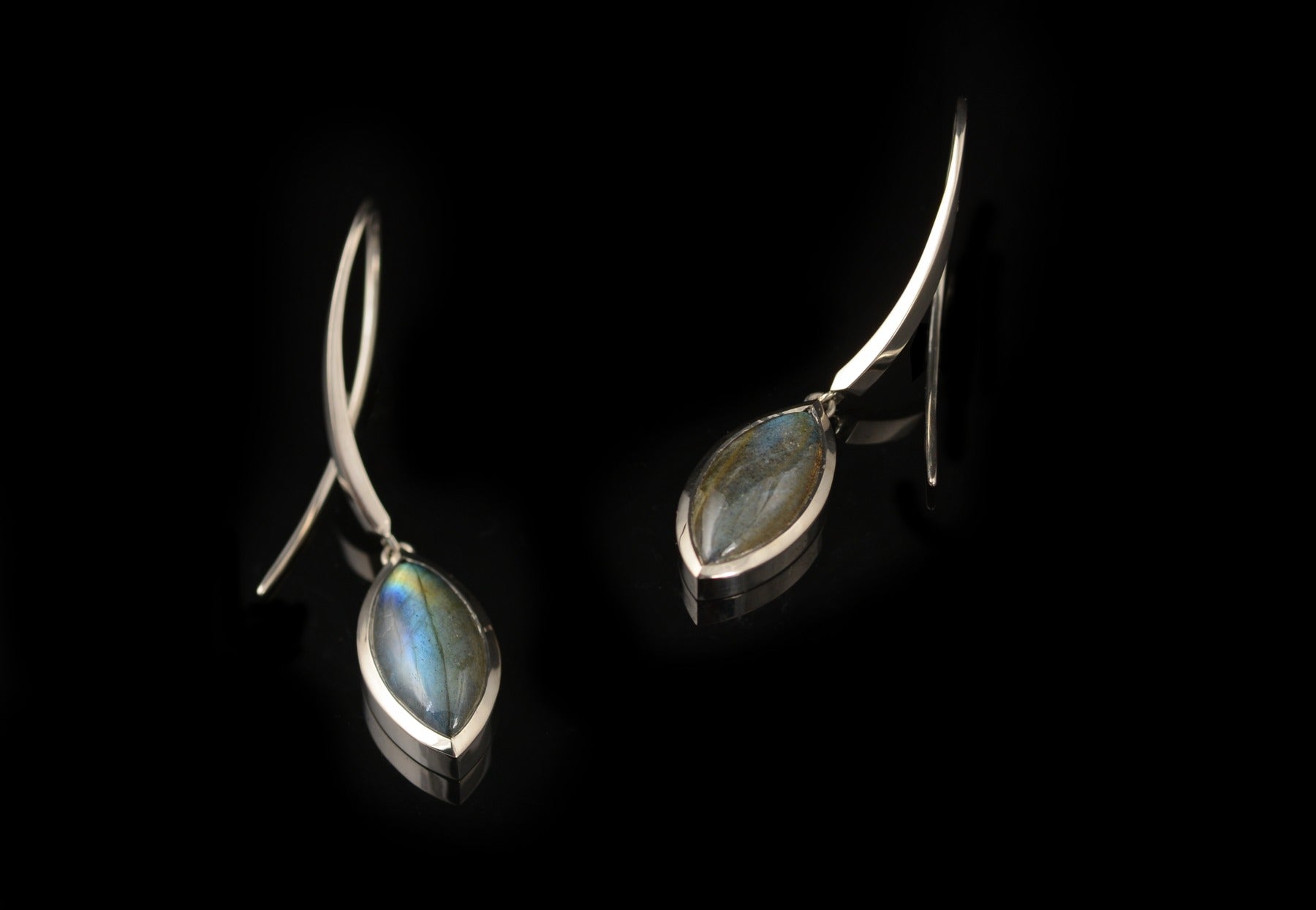 White gold and labradorite drop earrings