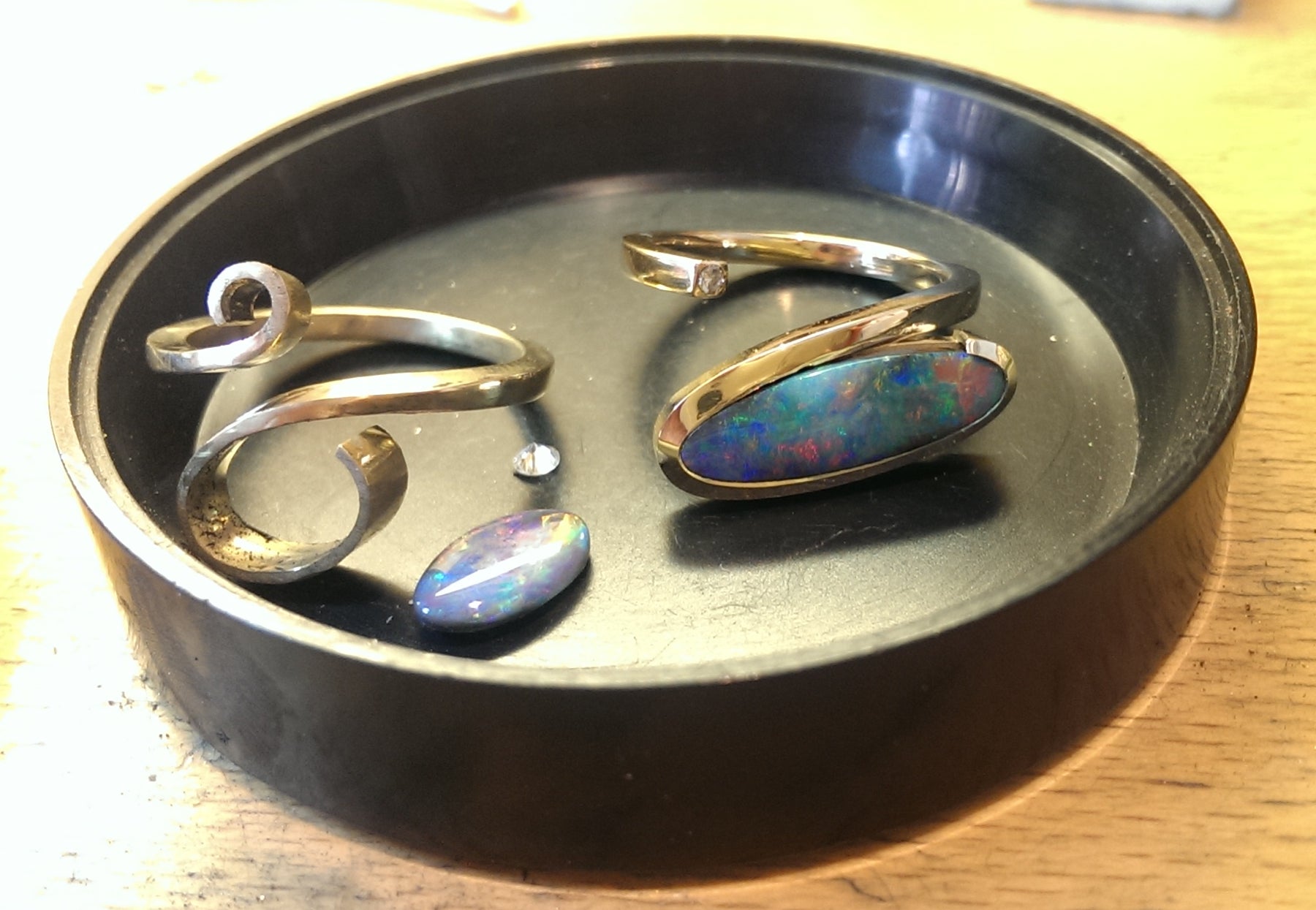 Forged gold and opal rings