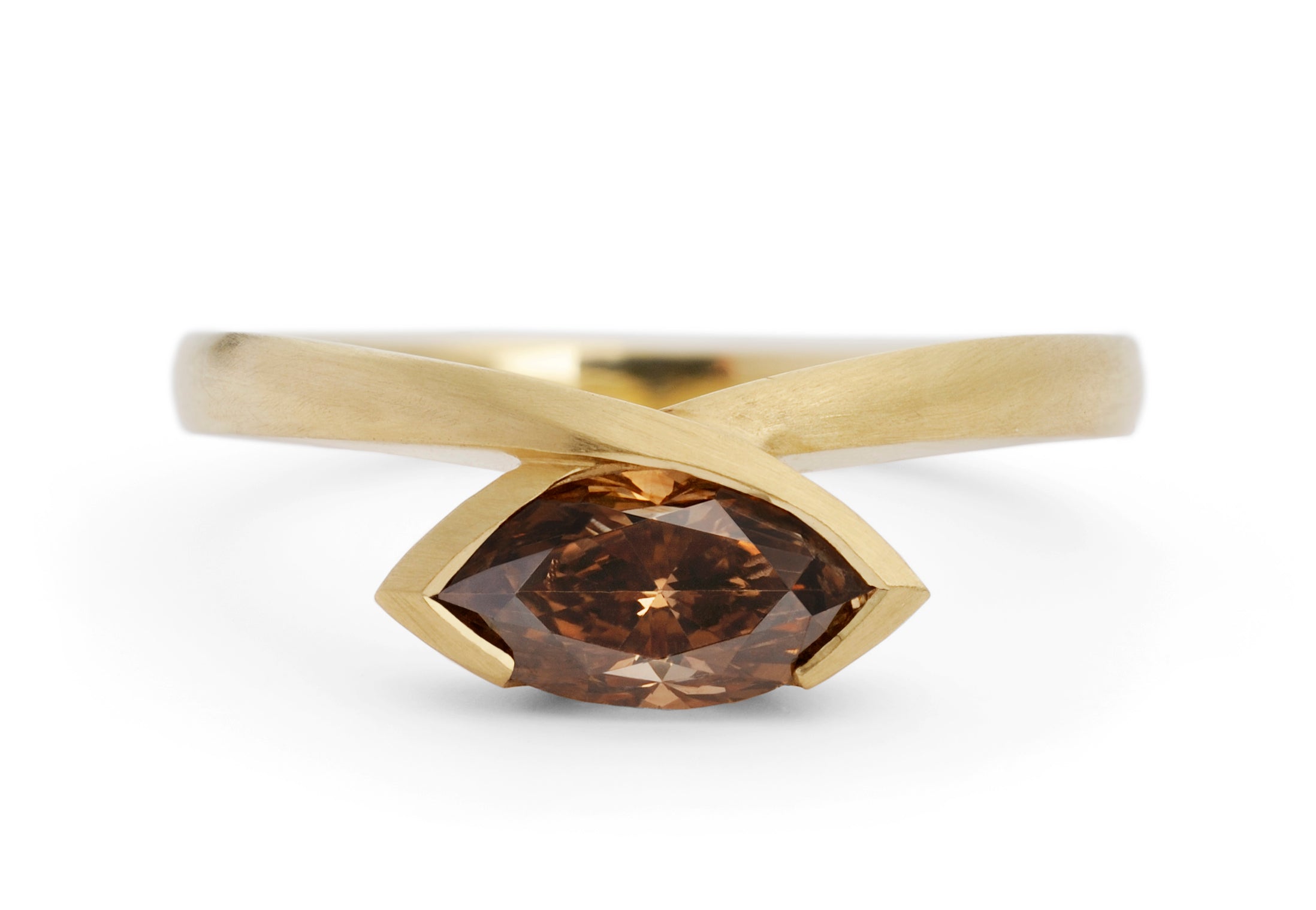 Marquise cognac diamond and yellow gold engagement ring