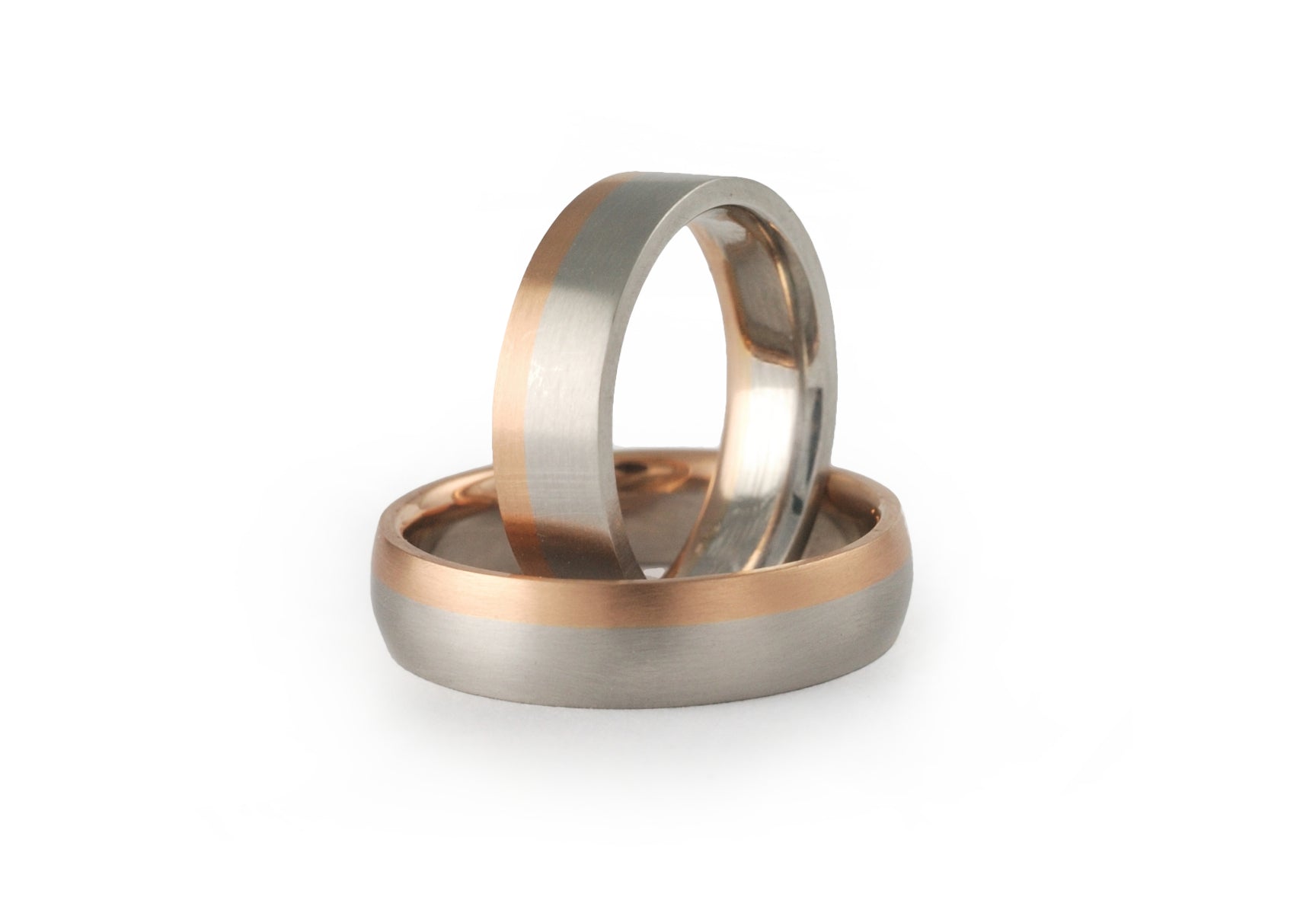 Platinum and rose gold wedding ring set
