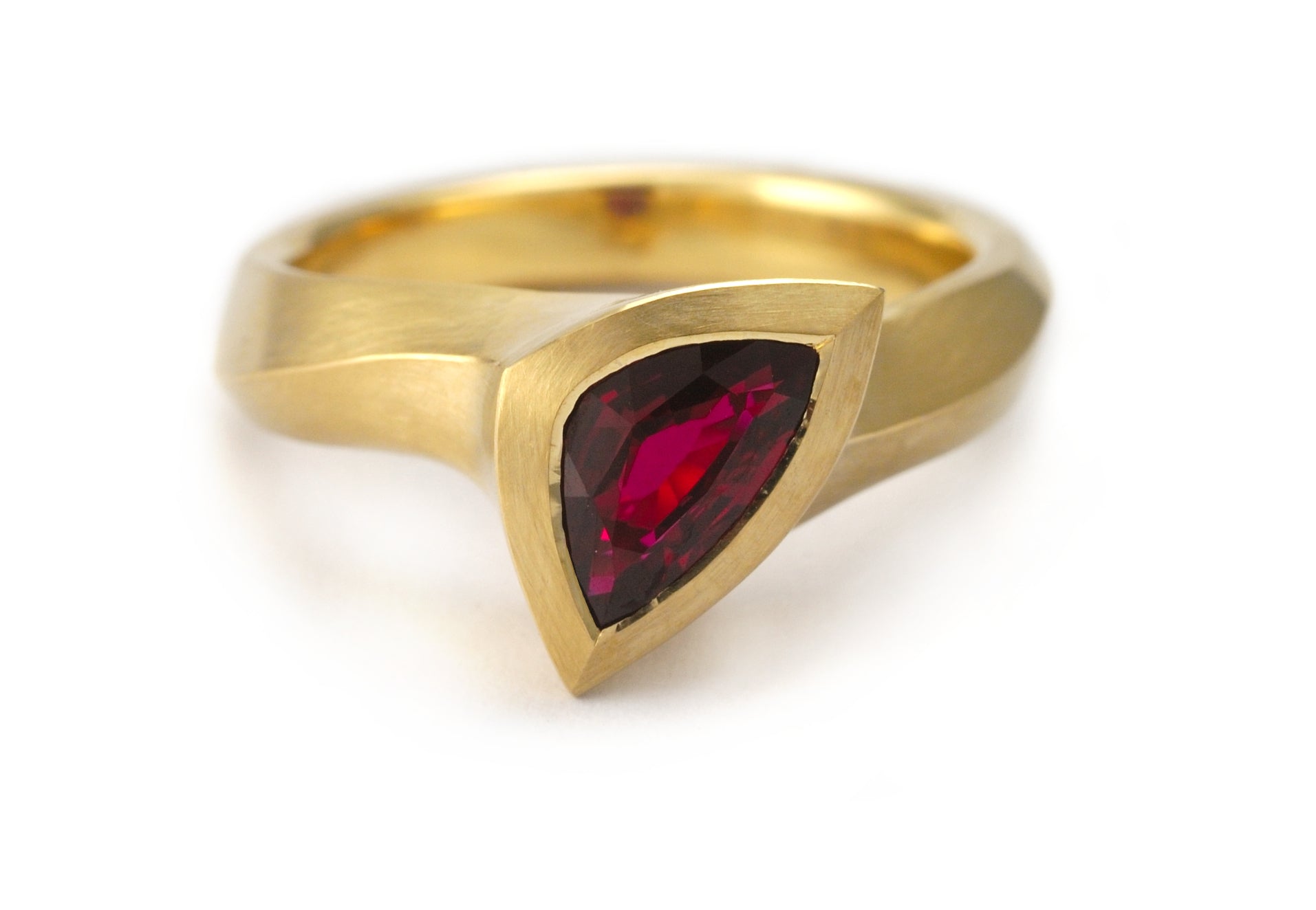 hand carved yellow gold and ruby ring