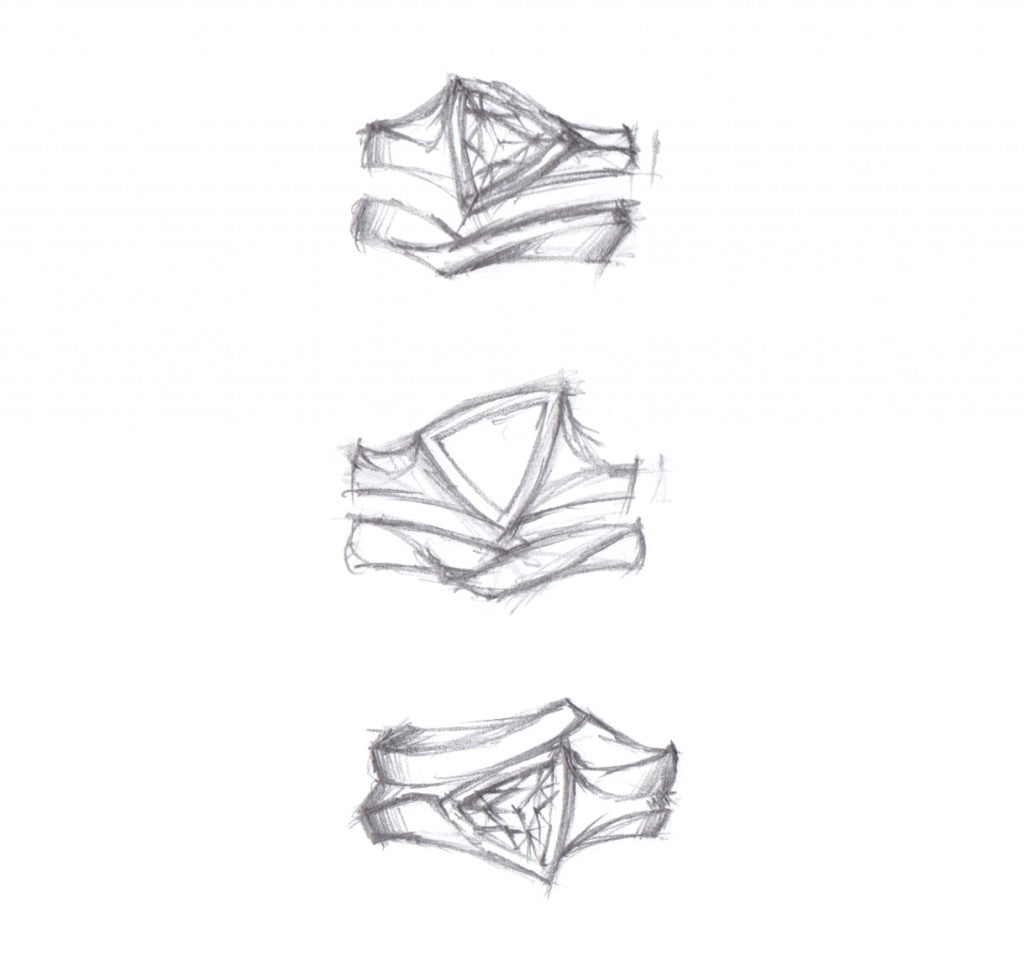 Carved triangular diamond ring sketches