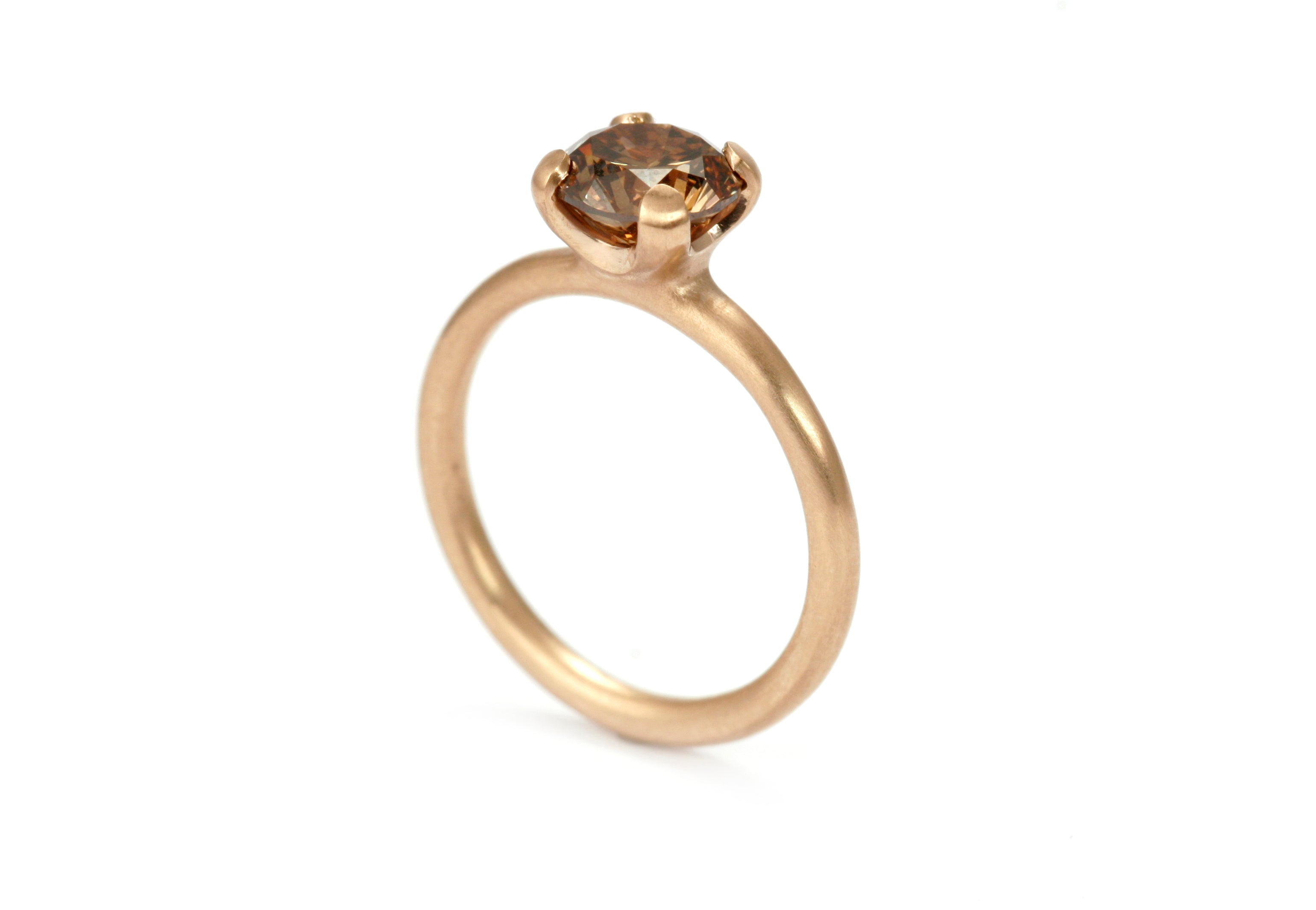 Rose gold and cognac diamond 4-claw engagement ring