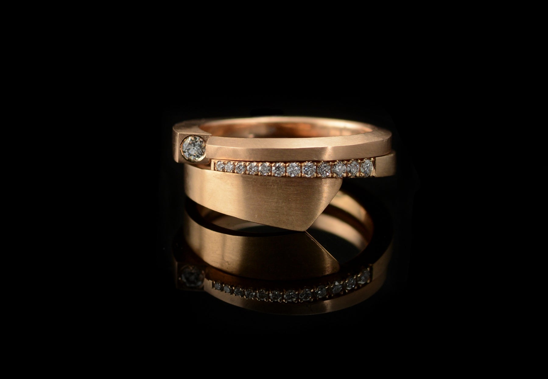 Unusual rose gold Overlap wedding ring