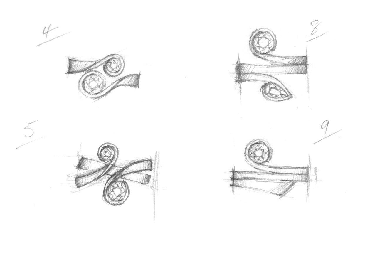 bespoke gold, sapphire and diamond engagement ring sketches