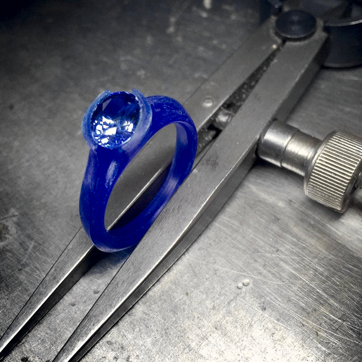 Carved blue wax for sapphire engagement ring