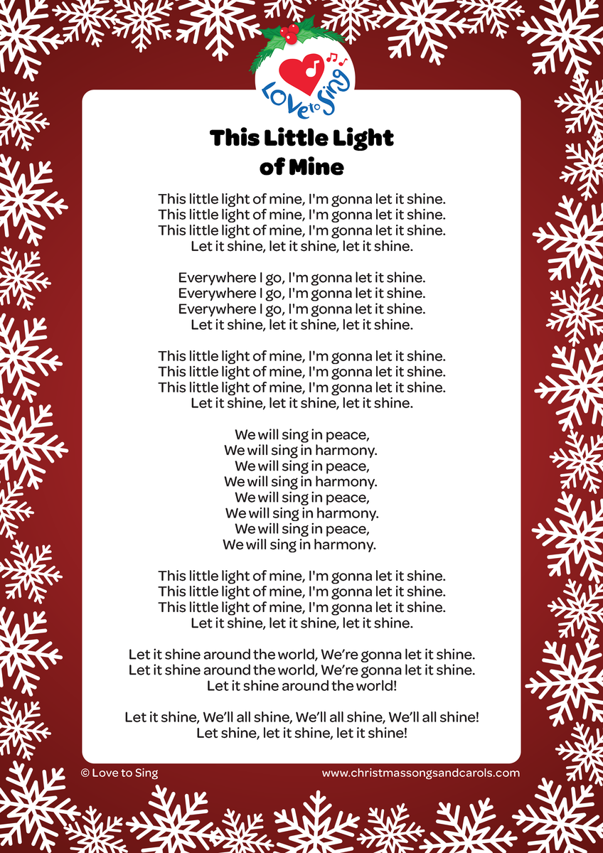 This Little Light of Mine Christmas Songs & Carols Love to Sing