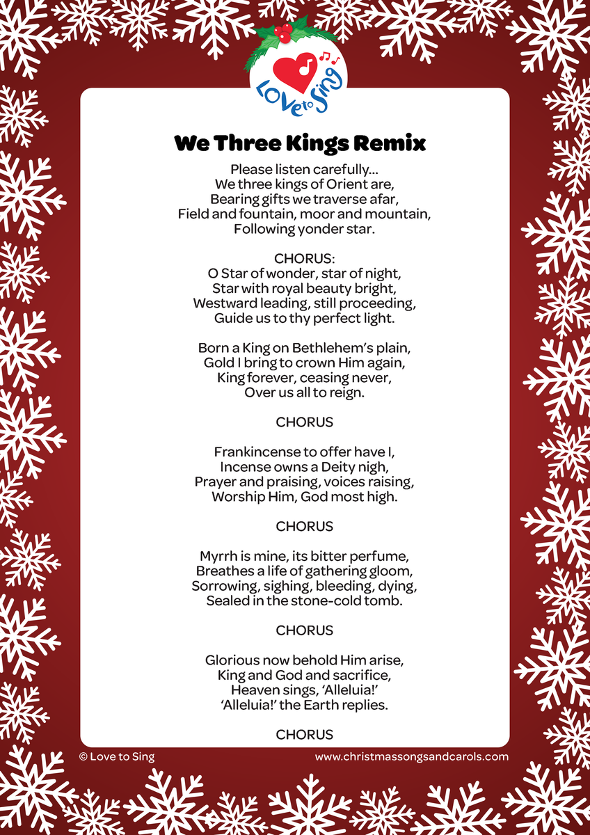 We Three Kings Remix Lyrics Christmas Songs & Carols Love to Sing