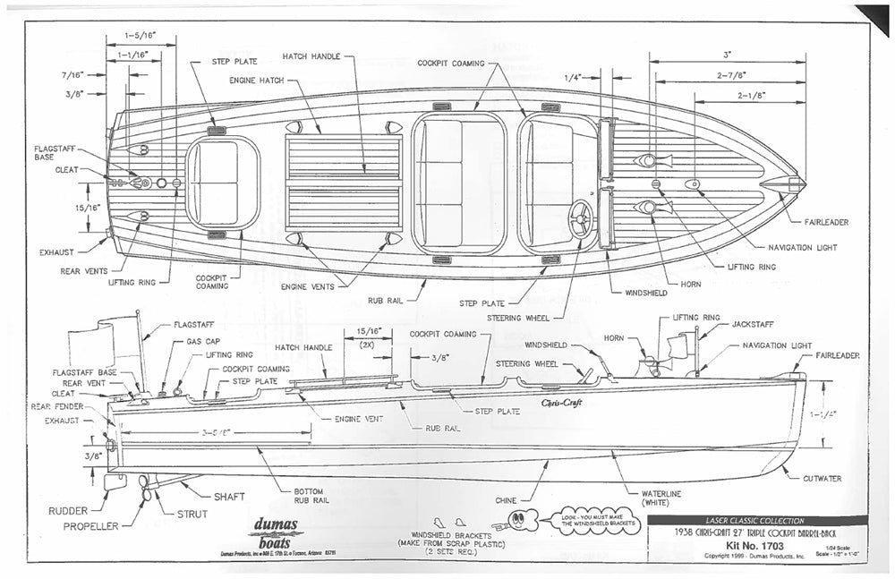 Mini Chris Craft Triple Cockpit Barrelback Kit 1938 The Woodenboat Store