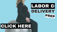 Pregnant woman sitting on an exercise ball for labor and delivery preparation