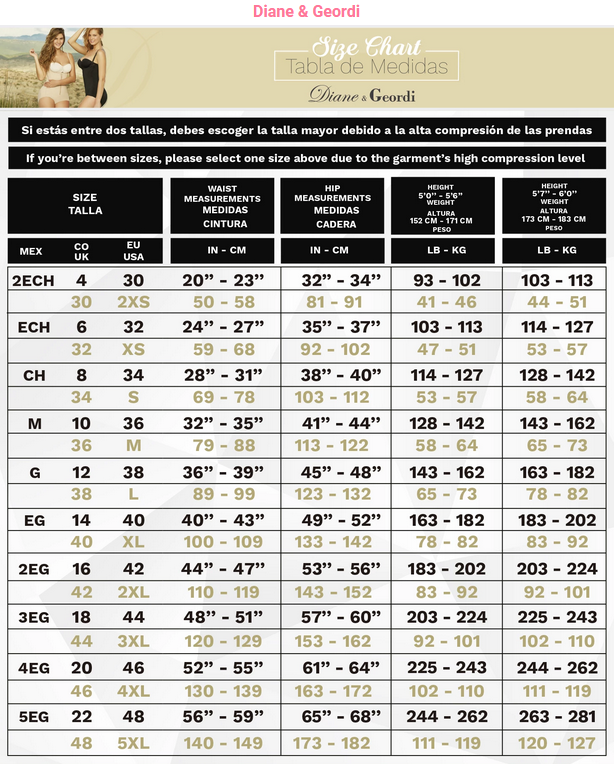 Size Charts – My Fajas Colombianas