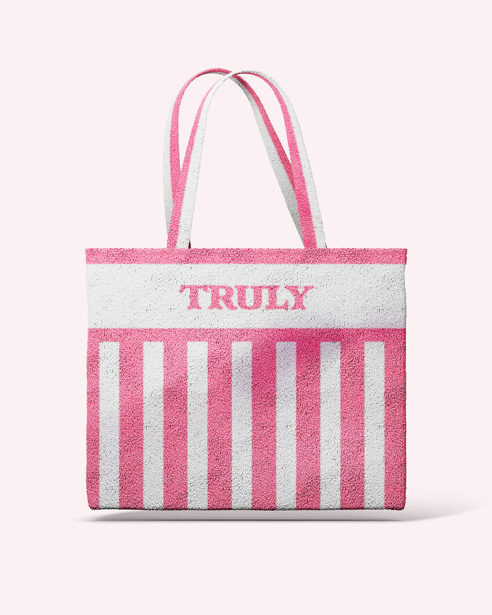 Truly Towel Tote (White & Pink Stripe)