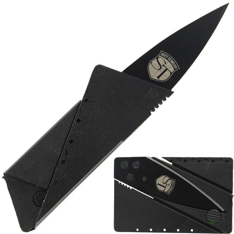 FOLDING LOCKING CREDIT CARD KNIFE BLACK STAINLESS STEEL 2.75"