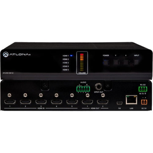 ATLONA AT-UHD-SW-52ED Switcher with Mirrored HDMI and HDBaseT and PoE