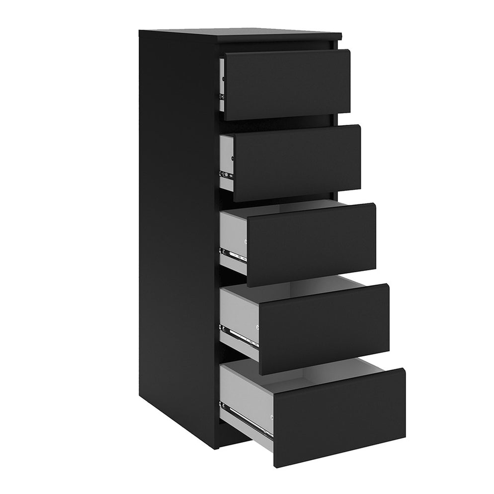 Alaska Narrow Matt Black 5 Drawer Chest of Drawer —