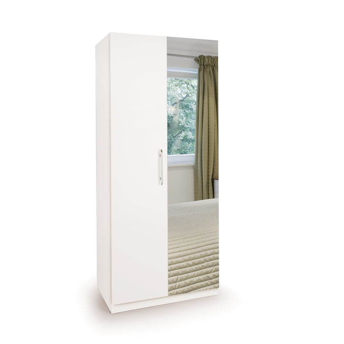 Olivia 2 Door Mirror White Wardrobe - FurniComp