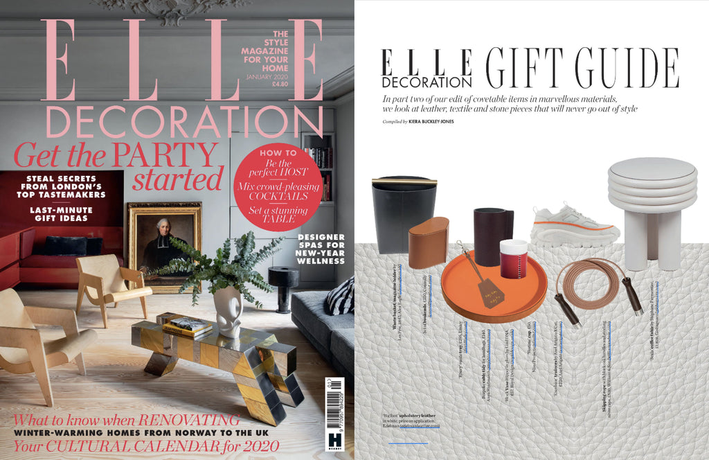 NiMi Projects Vestino ceramic cup with leather cover featured in Elle Decoration