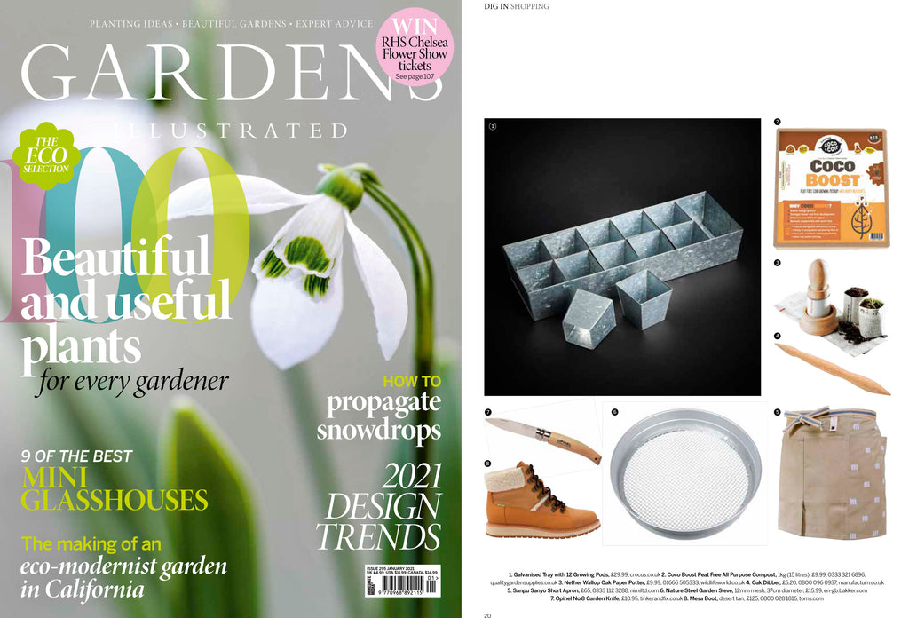 NiMi Projects Sanpu Sanyo Sanpu Apron in beige featured in Gardens Illustrated magazine
