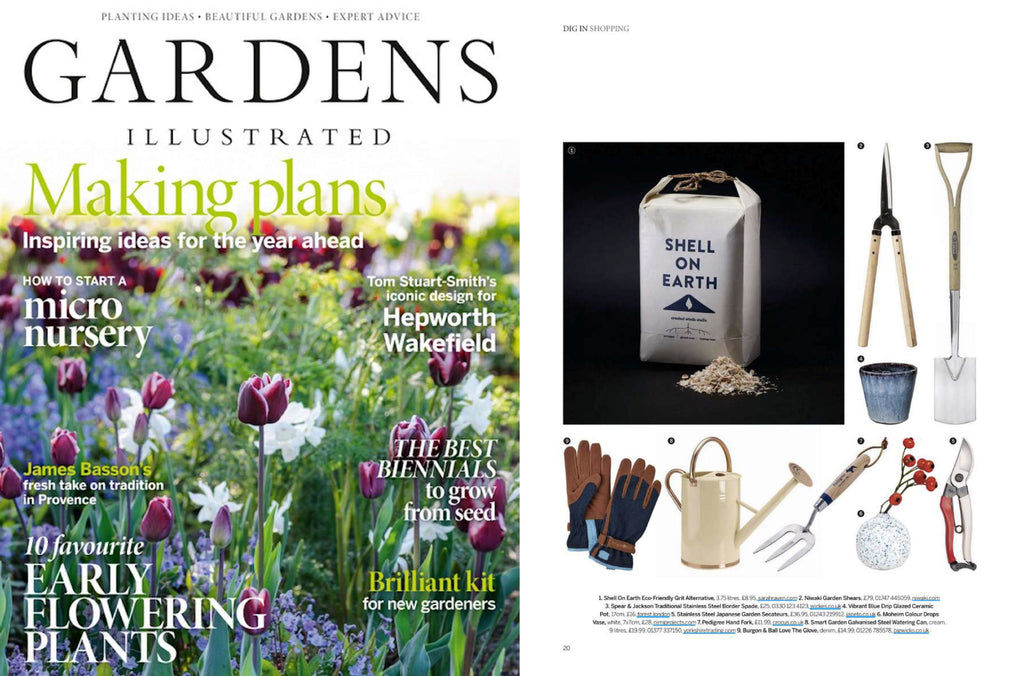 NiMi Projects Moheim Color Drops Vase, a bud vase in white with blue flecks, as featured in Gardens Illustrated magazine, February 2021