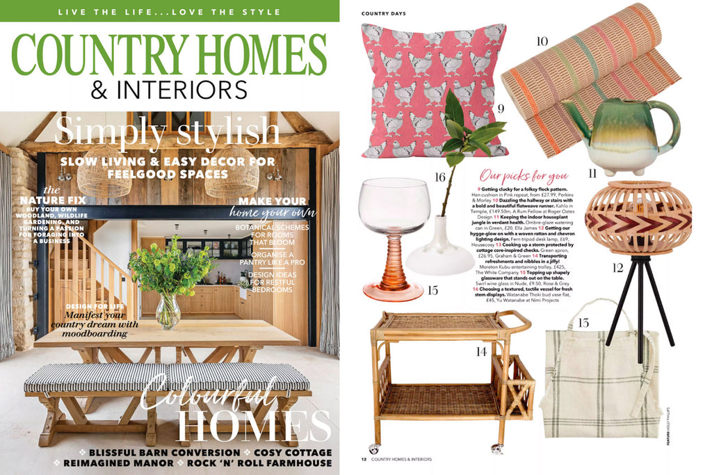 NiMi Projects' Watanabe Thoki Bud Vase featured in the May 2022 edition of Country Homes & Interiors magazine