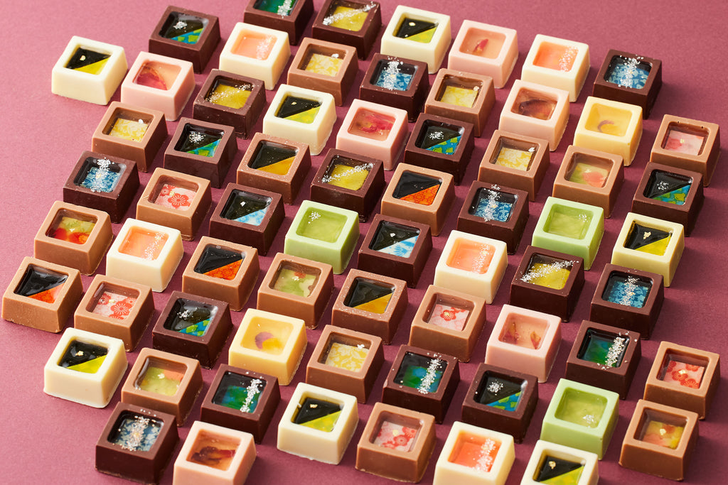 A selection of square chocolates filed with soft jelly, made by Belamer in Kyoto, Japan. Image courtesy of Belamar via PR Times