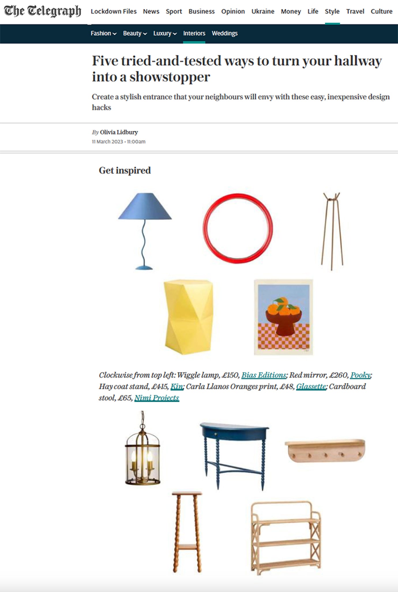 NiMi Projects' paper Catachi Stool featured in The Telegraph, March 2023