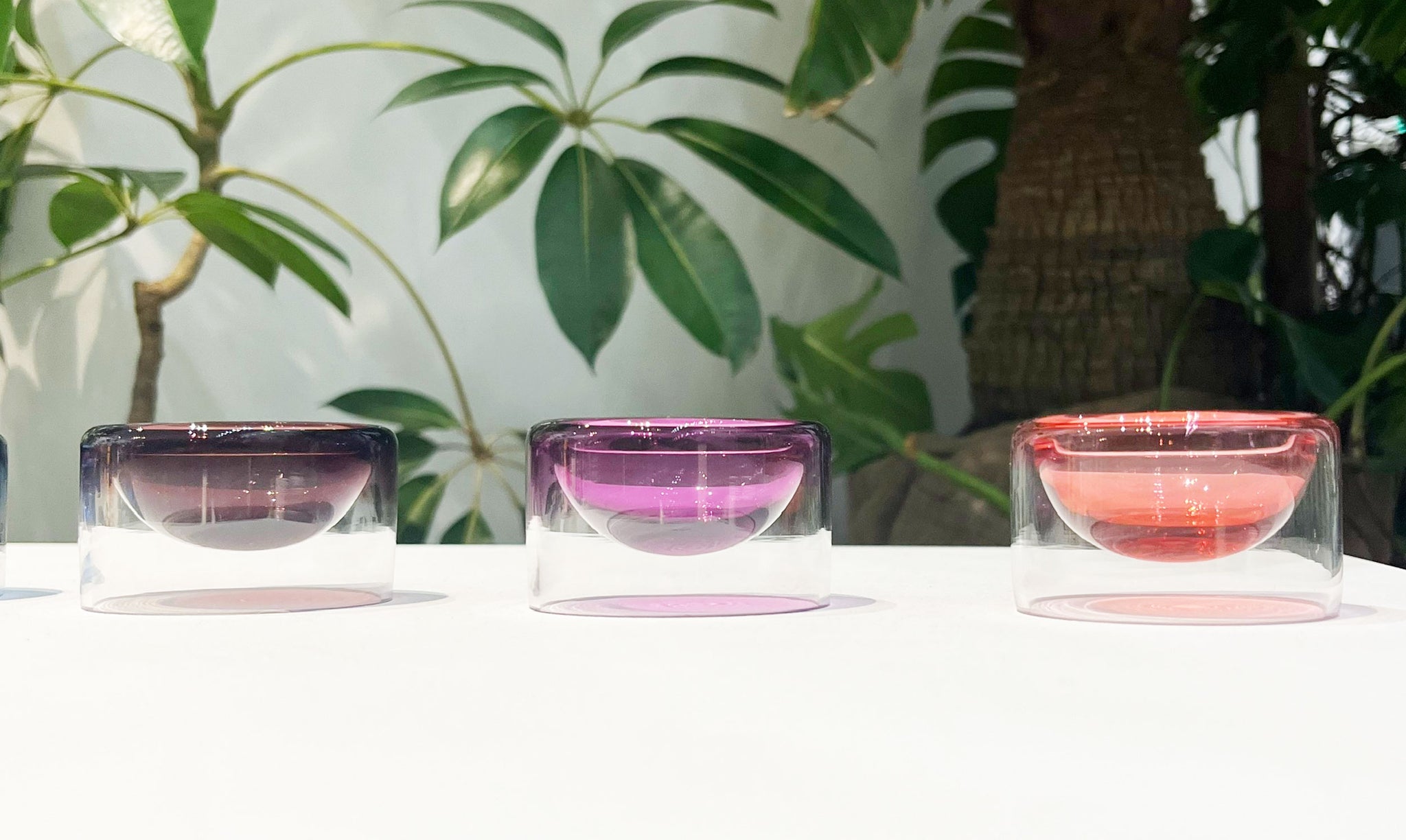 Three glasses, designed by Shizuka Tatsuno on show at Designart, Tokyo. Image taken by Mio Yamada