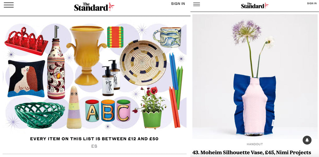 Nimi Projects' Moheim Silhouette vase featured in The Standard, Dec., 2023