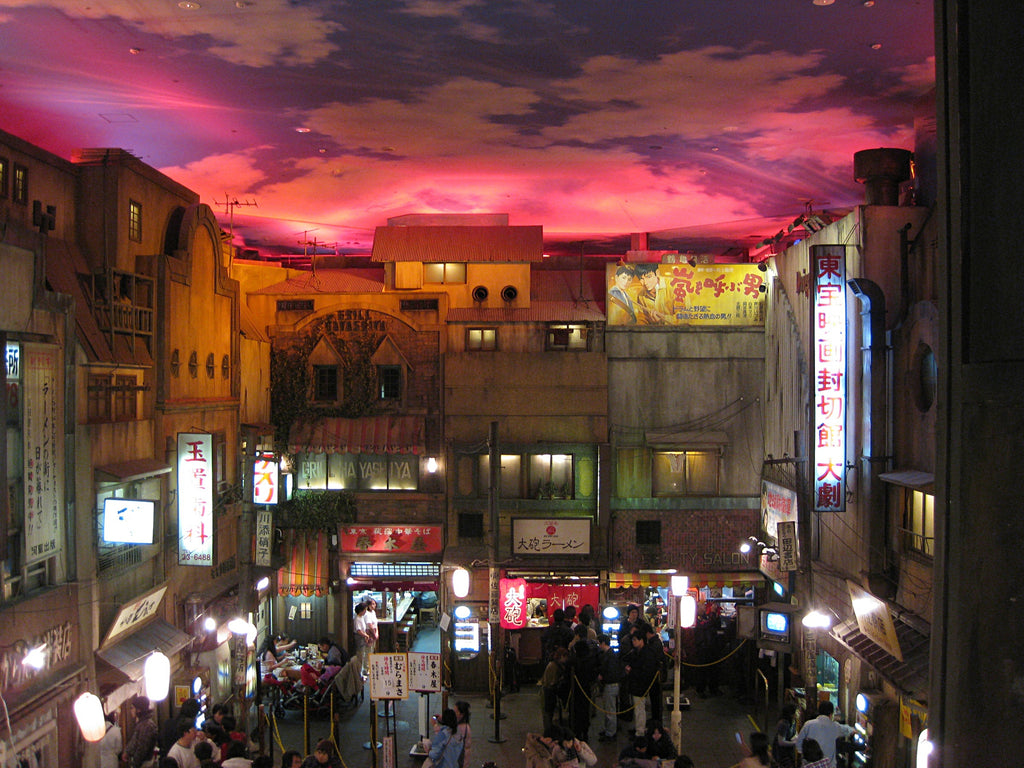 An interior shot of the Shin-Yokohama Ramen Museum in Yokohama, Japan, showing  its  retro stalls and exhibits.