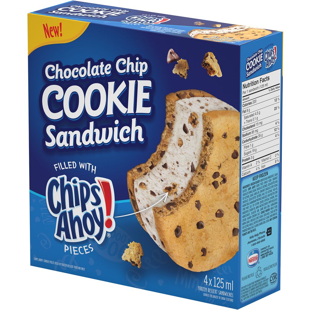 Chips Ahoy! Ice Cream Cookie Sandwiches, Chocolate Chip (4 x 125mL)
