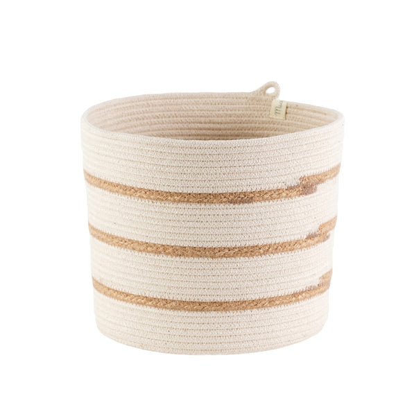 Cylinder Basket - Ivory & Jute Stripes