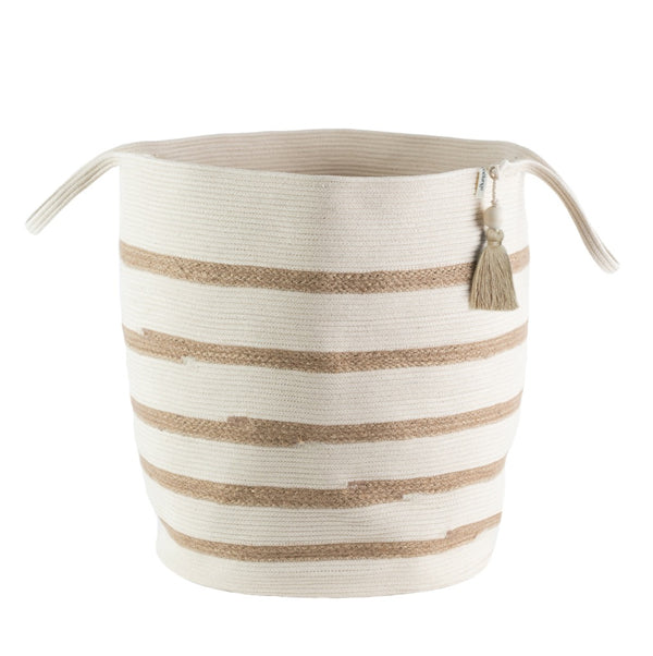 Floor Basket - Ivory & Jute Stripes