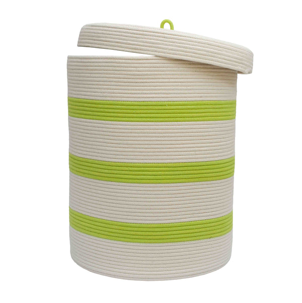 Lidded Cylinder Basket XLT - Pistachio Green Striped