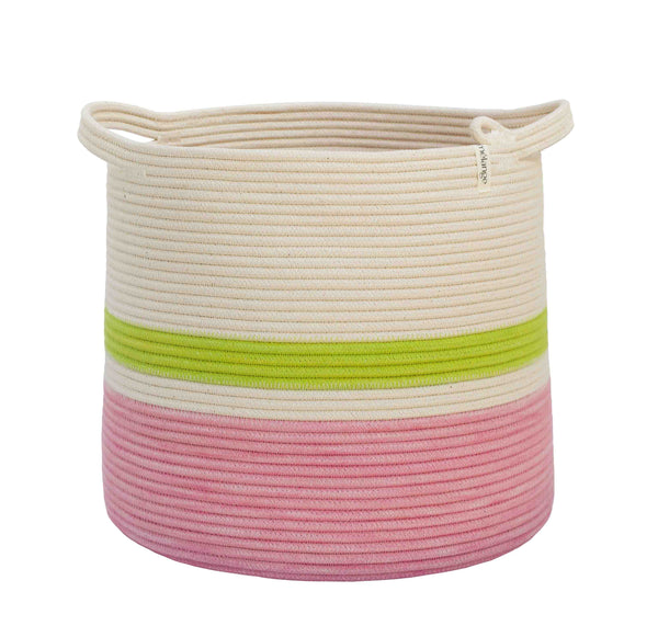 Conical Basket - Strawberry Pink & Pistachio Green Block & Striped