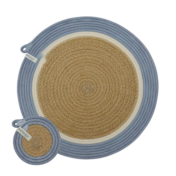 Placemats & Coasters (set of 4 each) - Jute & Blue-Grey