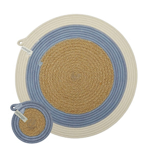 Placemats & Coasters (set of 4 each) - Jute & Blue-Grey