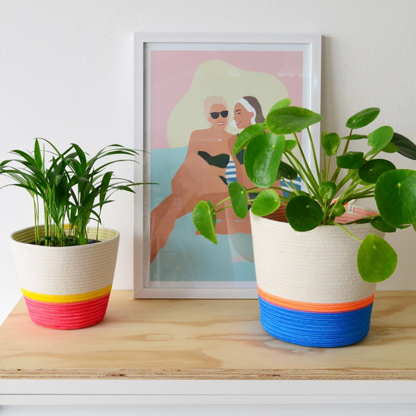 Planter Basket - Ocean Blue & Neon Orange