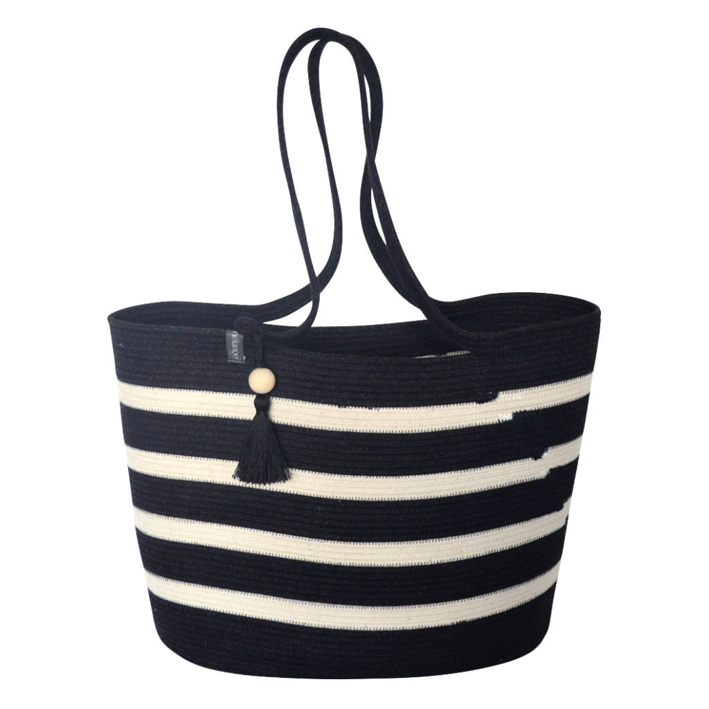 Shopper Bag Green with Ivory Stripes, Mia Mélange