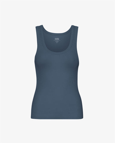 100% Cotton, Logo Rib Tank/Blue