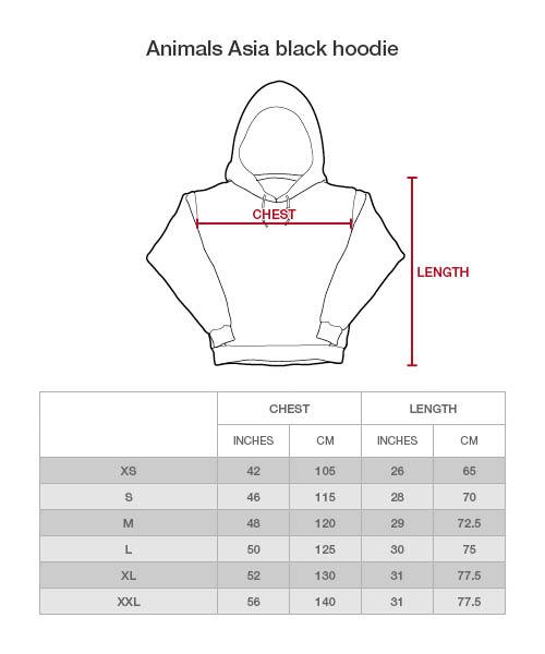 Hoodie size chart – Animals Asia Shop 