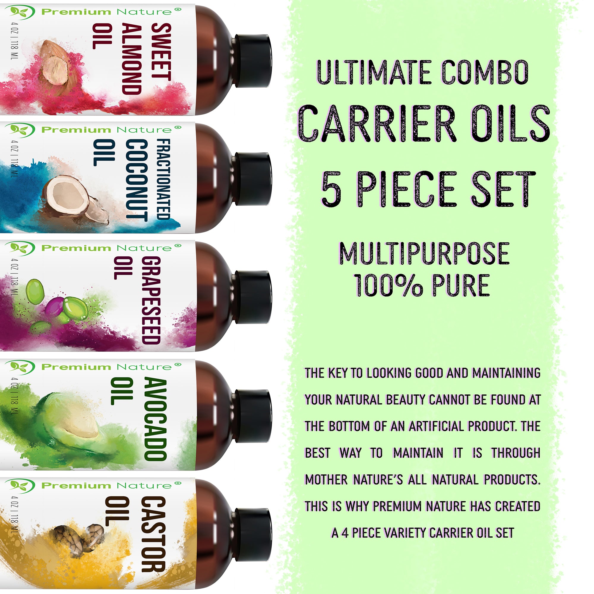 Carrier Oils 5 Pk Variety Set 4 Oz Each Best Oils For Body Massage Dry Premium Nature