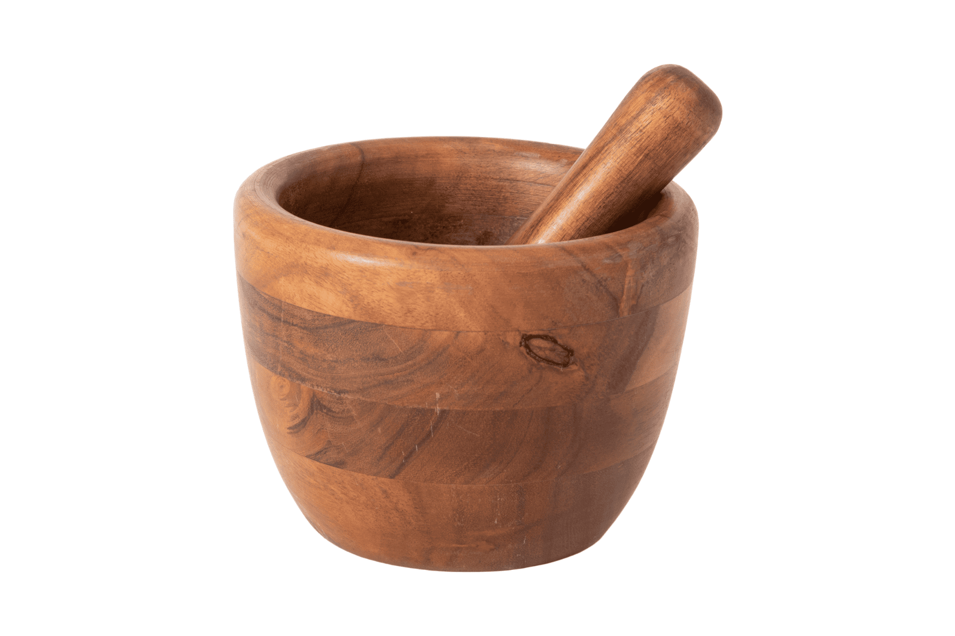 A wooden pestle and mortar