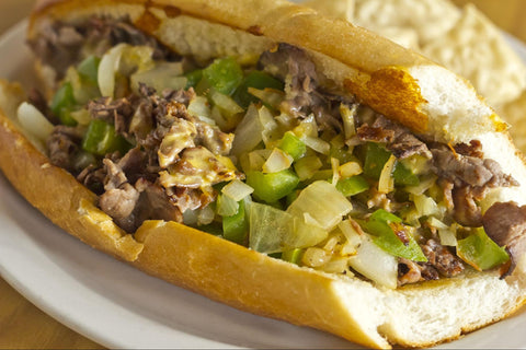 Close-up of Philly Cheesesteak sandwich made with a food processor