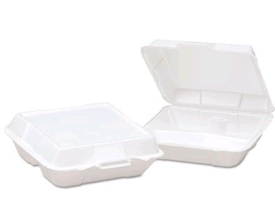 Mineral Filled PP Container, Hinged Lid, 9X9X3, 1 Comp, White, 2