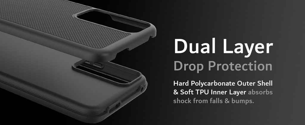 Dual Layer Drop Protection - Hard Polycarbonate Outer Shell & Soft TPU Inner Layer absorbs shock from falls & bumps