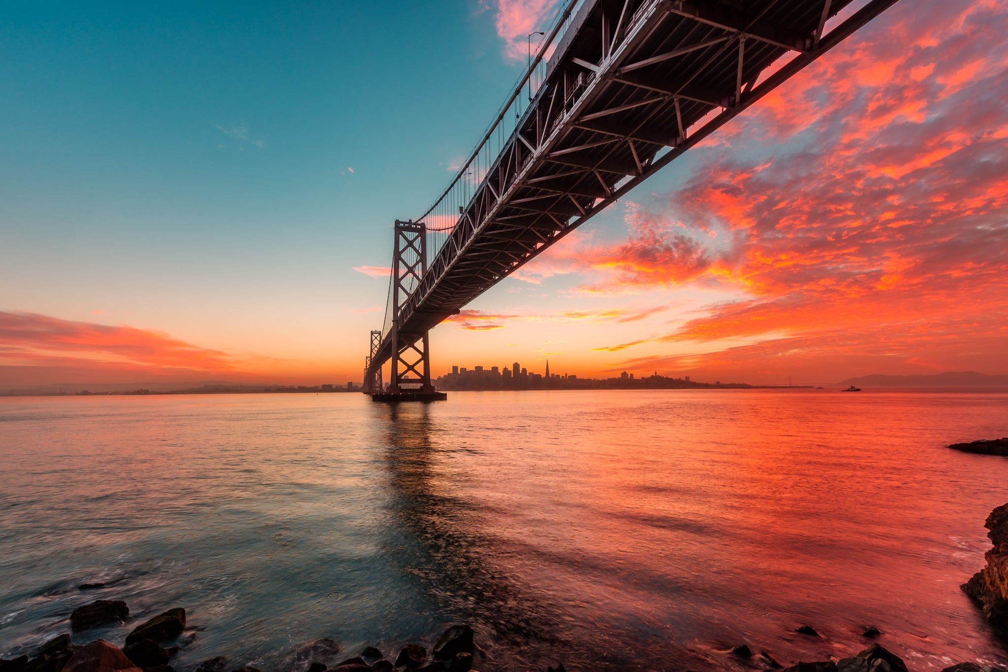 Under The Bay Bridge Skyline Sunset Getty Photography