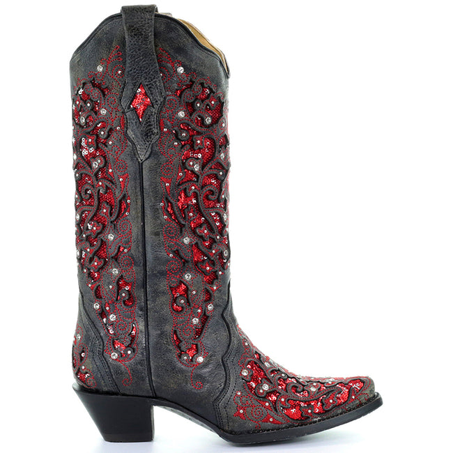 red sequin cowboy boots