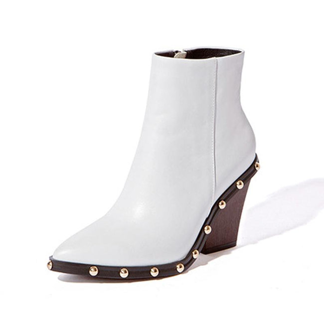 luxury rivet pointed toe ankle boots